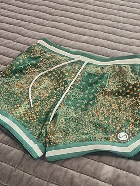 Men's Green Paisley Athletic Shorts with Drawstring
